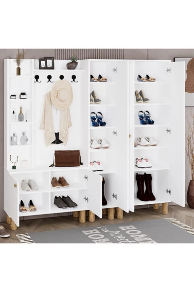 Kalender Dekor Evin-1-3-4 Bohem Ayaklı Aynalı Ayakkabılık Portmanto Vestiyer - Resim 4