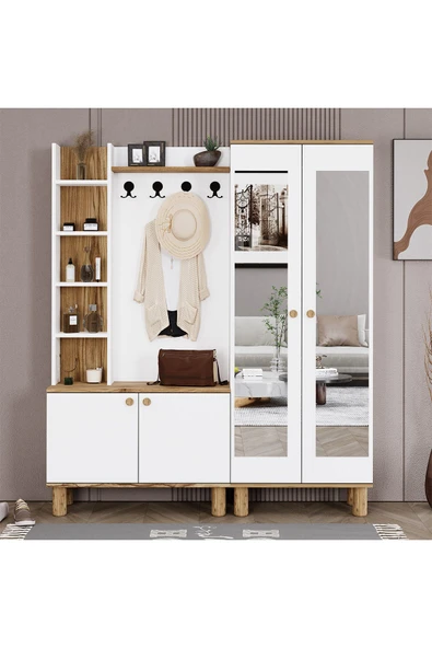 Kalender Dekor Evin-1-2 Bohem Ayaklı Aynalı Ayakkabılık Portmanto Vestiyer ürün görseli