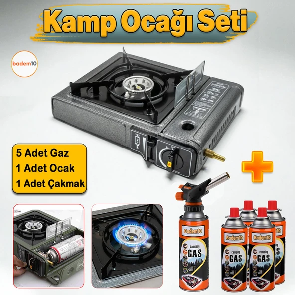 5'li Gaz Taşınabilir Portatif Kamp Ocağı Tekli Tek Gözlü Gri Renk Kartuşlu Piknik Tüp Bağlantı Ocak ürün görseli