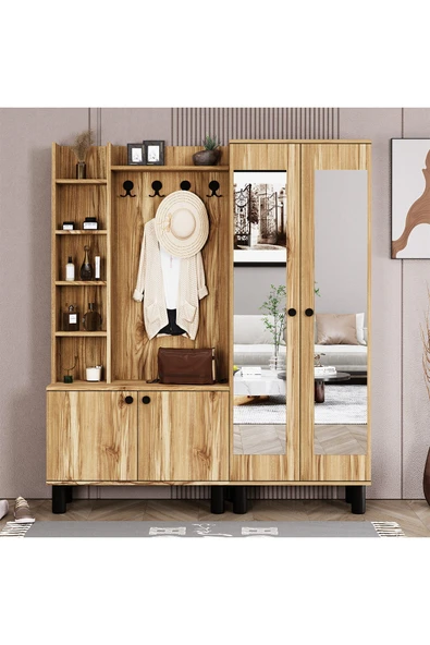 Kalender Dekor Evin-1-2 Bohem Ayaklı Aynalı Ayakkabılık Portmanto Vestiyer ürün görseli