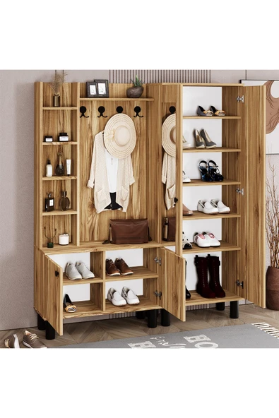 Kalender Dekor Evin-1-2 Bohem Ayaklı Aynalı Ayakkabılık Portmanto Vestiyer - Resim 4