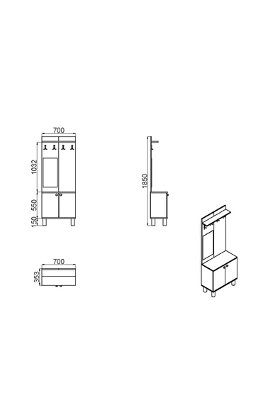 Kalender Dekor Ferda-1 Bohem Ayaklı Aynalı Portmanto Vestiyer Ayakkabılık - Resim 7