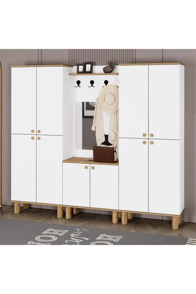 Kalender Dekor Ferda-1-3-3 Bohem Ayaklı Aynalı Ayakkabılık Portmanto Vestiyer ürün görseli