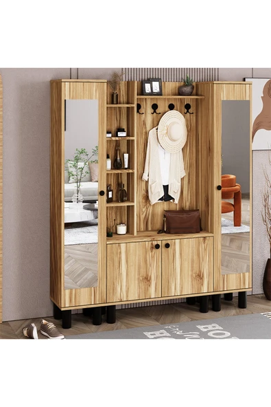 Kalender Dekor Evin-1-3-3 Bohem Ayaklı Aynalı Ayakkabılık Portmanto Vestiyer - Resim 3