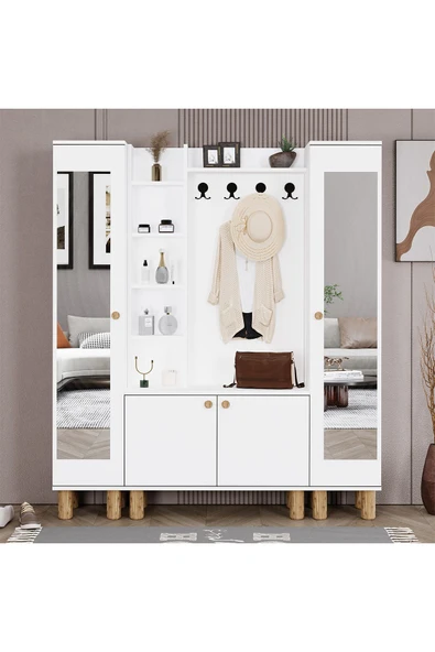 Kalender Dekor Evin-1-3-3 Bohem Ayaklı Aynalı Ayakkabılık Portmanto Vestiyer ürün görseli