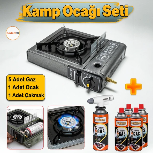 5'li Gaz Taşınabilir Portatif Kamp Ocağı Tekli Tek Gözlü Gri Renk Kartuşlu Piknik Tüp Bağlantı Ocak