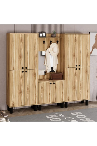 Kalender Dekor Ferda-1-3-3 Bohem Ayaklı Aynalı Ayakkabılık Portmanto Vestiyer - Resim 3