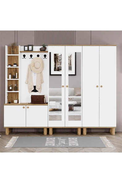 Kalender Dekor Evin-1-2-4 Bohem Ayaklı Aynalı Ayakkabılık Portmanto Vestiyer ürün görseli