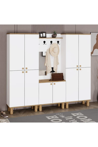 Kalender Dekor Ferda-1-3-3 Bohem Ayaklı Aynalı Ayakkabılık Portmanto Vestiyer - Resim 3