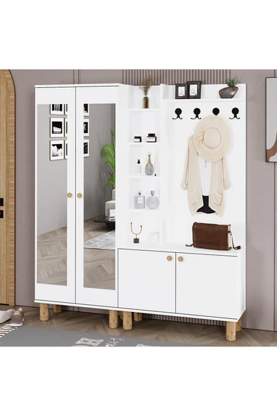 Kalender Dekor Evin-1-2 Bohem Ayaklı Aynalı Ayakkabılık Portmanto Vestiyer - Resim 3