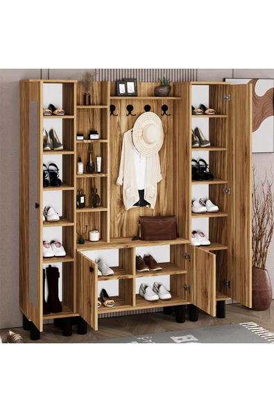 Kalender Dekor Evin-1-3-3 Bohem Ayaklı Aynalı Ayakkabılık Portmanto Vestiyer - Resim 4