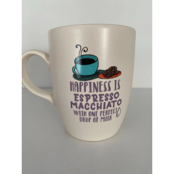 Happiness is Espresso Machiato Beyaz Kupa Bardak