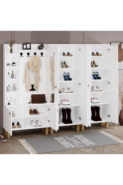 Kalender Dekor Evin-1-2-4 Bohem Ayaklı Aynalı Ayakkabılık Portmanto Vestiyer - Resim 4