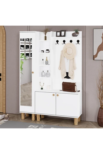 Kalender Dekor Evin-1-3 Bohem Ayaklı Aynalı Ayakkabılık Portmanto Vestiyer - Resim 3