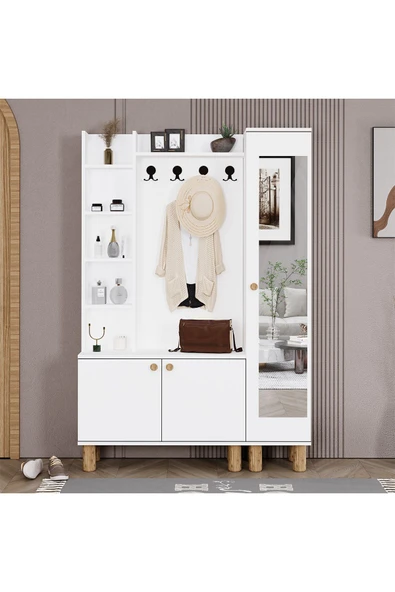 Kalender Dekor Evin-1-3 Bohem Ayaklı Aynalı Ayakkabılık Portmanto Vestiyer ürün görseli