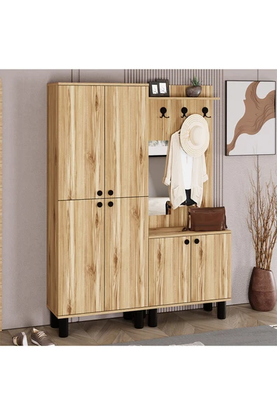 Kalender Dekor Ferda-1-3 Bohem Ayaklı Aynalı Portmanto Vestiyer Ayakkabılık - Resim 3