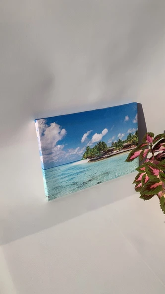 Kumsal Sahil Manzaralı Natürel Ahşap Çerçeve Ev İşyeri Ofis Duvar Kanvas Tablo MNZ21 - Resim 4