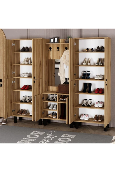 Kalender Dekor Ferda-1-3-3 Bohem Ayaklı Aynalı Ayakkabılık Portmanto Vestiyer - Resim 4