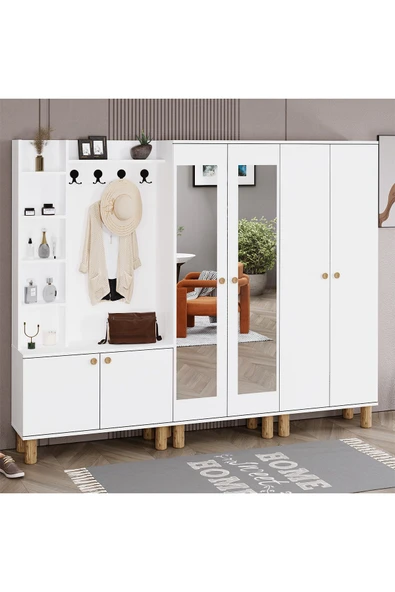 Kalender Dekor Evin-1-2-4 Bohem Ayaklı Aynalı Ayakkabılık Portmanto Vestiyer - Resim 2