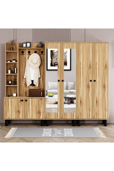 Kalender Dekor Evin-1-2-4 Bohem Ayaklı Aynalı Ayakkabılık Portmanto Vestiyer ürün görseli