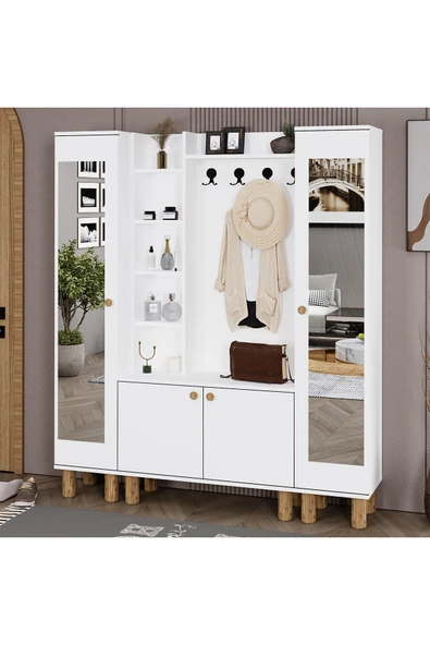 Kalender Dekor Evin-1-3-3 Bohem Ayaklı Aynalı Ayakkabılık Portmanto Vestiyer - Resim 3