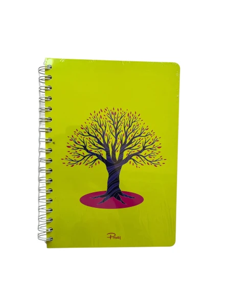 Yaşam Ağacı Resimli Neon Kareli Defter 72 Yaprak Sert Kapak Spiralli