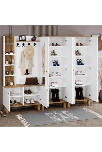 Kalender Dekor Evin-1-2-4 Bohem Ayaklı Aynalı Ayakkabılık Portmanto Vestiyer - Resim 4