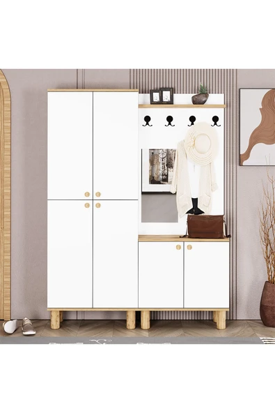 Kalender Dekor Ferda-1-3 Bohem Ayaklı Aynalı Portmanto Vestiyer Ayakkabılık ürün görseli