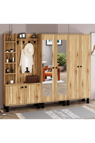 Kalender Dekor Evin-1-2-4 Bohem Ayaklı Aynalı Ayakkabılık Portmanto Vestiyer - Resim 2