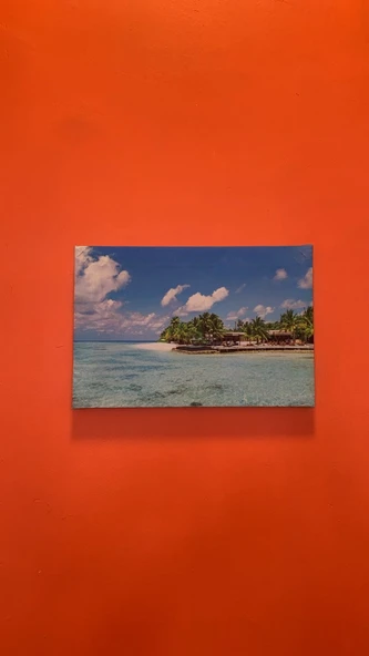 Kumsal Sahil Manzaralı Natürel Ahşap Çerçeve Ev İşyeri Ofis Duvar Kanvas Tablo MNZ21 - Resim 2