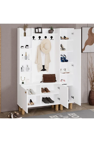 Kalender Dekor Evin-1-3 Bohem Ayaklı Aynalı Ayakkabılık Portmanto Vestiyer - Resim 4