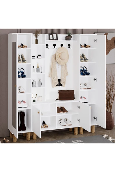 Kalender Dekor Evin-1-3-3 Bohem Ayaklı Aynalı Ayakkabılık Portmanto Vestiyer - Resim 4
