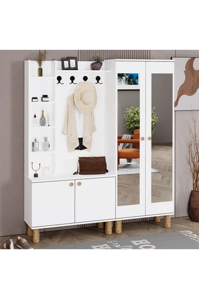 Kalender Dekor Evin-1-2 Bohem Ayaklı Aynalı Ayakkabılık Portmanto Vestiyer - Resim 2