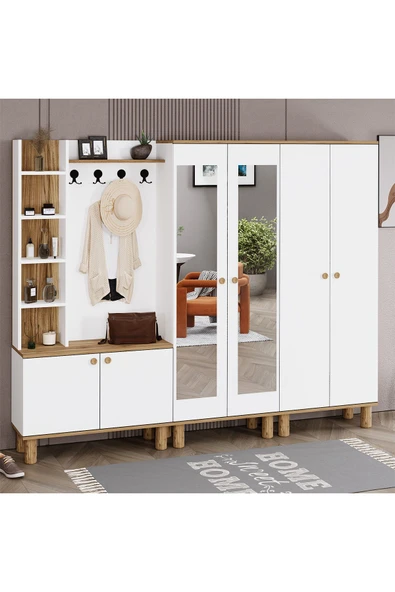 Kalender Dekor Evin-1-2-4 Bohem Ayaklı Aynalı Ayakkabılık Portmanto Vestiyer - Resim 2