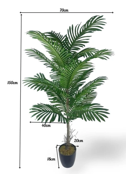 Nettenevime Yapay Ağaç Palmiye 16Yaprak Areka Ağacı Siyah Saksıda Tek Gövdeli 150*70Cm - Resim 8