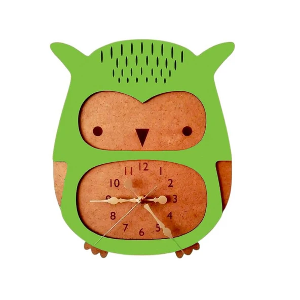 Baykuş Detaylı Çocuk Duvar Saati ürün görseli 1