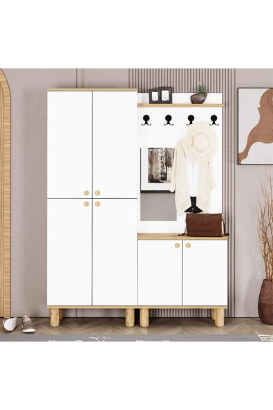 Kalender Dekor Ferda-1-3 Bohem Ayaklı Aynalı Portmanto Vestiyer Ayakkabılık ürün görseli