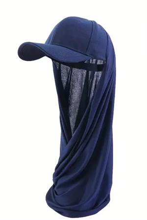 Yazlık Nefes Alabilen Lacivert Tesettür Şapka – Geniş Kenarlı, UV Koruması, Rahat ve Şık ürün görseli 1