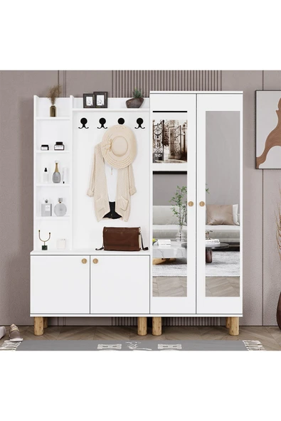 Kalender Dekor Evin-1-2 Bohem Ayaklı Aynalı Ayakkabılık Portmanto Vestiyer ürün görseli