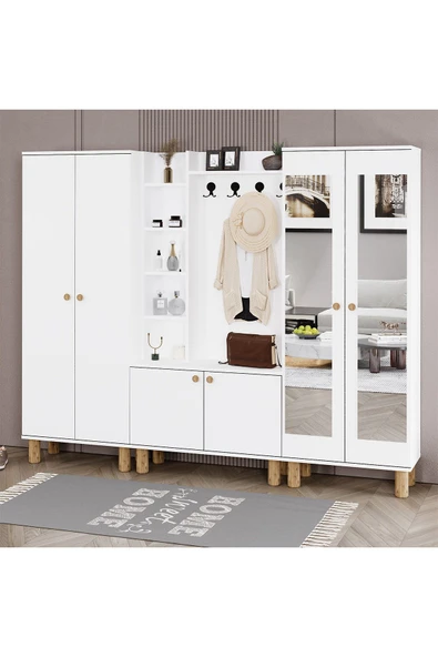 Kalender Dekor Evin-1-2-4 Bohem Ayaklı Aynalı Ayakkabılık Portmanto Vestiyer - Resim 3