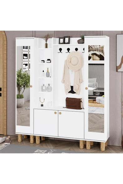 Kalender Dekor Evin-1-3-3 Bohem Ayaklı Aynalı Ayakkabılık Portmanto Vestiyer - Resim 2