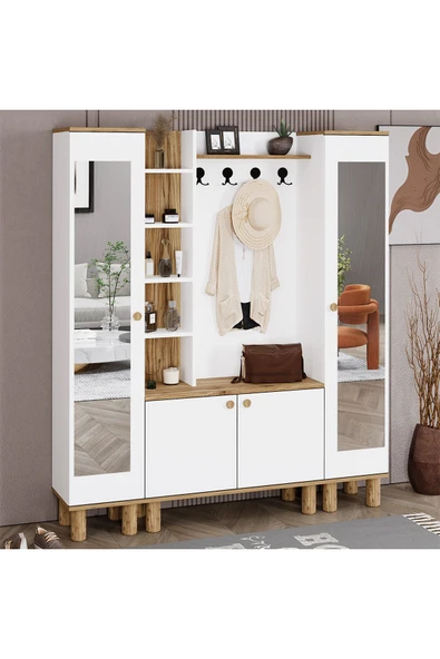 Kalender Dekor Evin-1-3-3 Bohem Ayaklı Aynalı Ayakkabılık Portmanto Vestiyer - Resim 3