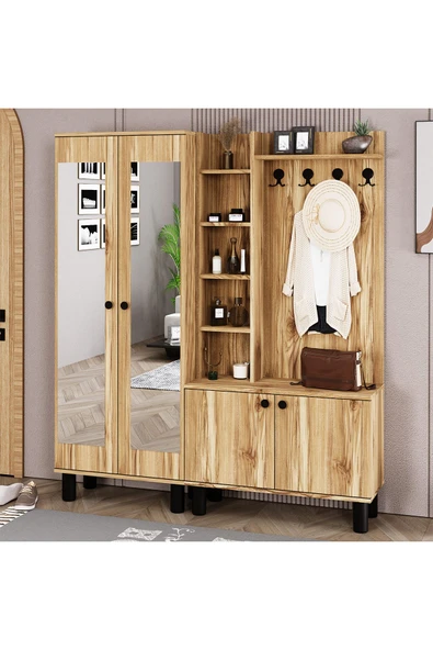 Kalender Dekor Evin-1-2 Bohem Ayaklı Aynalı Ayakkabılık Portmanto Vestiyer - Resim 3