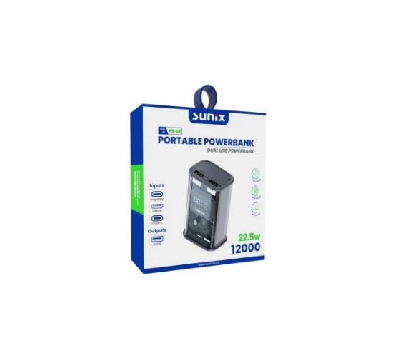 Sunix 12000 Mah 22.5W Dual USB Led Göstergeli Powerbank Gri PB-44 - 1