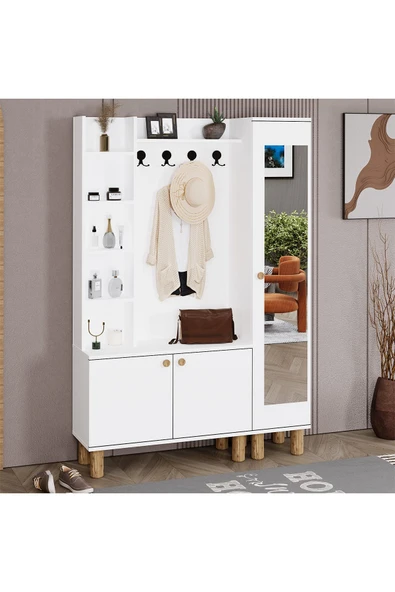 Kalender Dekor Evin-1-3 Bohem Ayaklı Aynalı Ayakkabılık Portmanto Vestiyer - Resim 2