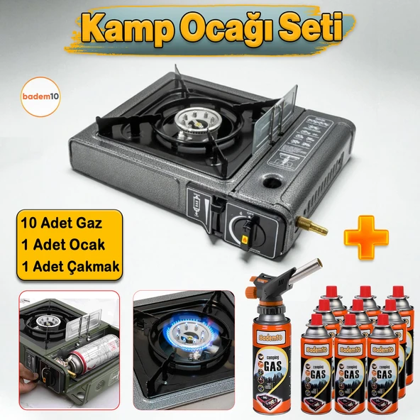 10'lu Gaz Taşınabilir Portatif Kamp Ocağı Tekli Tek Gözlü Gri Renk Kartuşlu Piknik Tüp Bağlantı Ocak ürün görseli