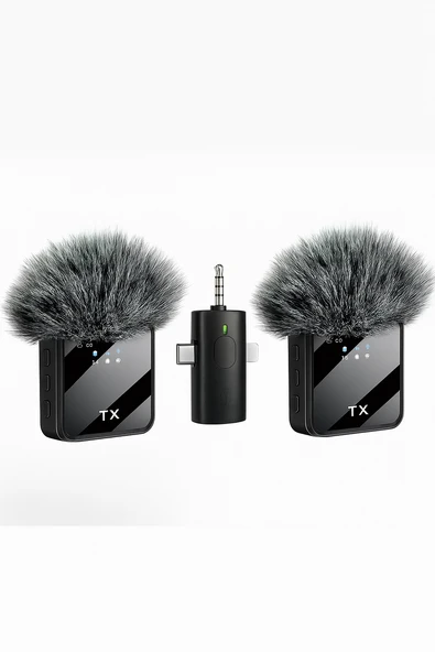 QASUL 2 Lİ KABLOSUZ YAKA MİKROFONU iOS Android, Kamera, USB-C  , Video Kaydı, Vloglama - 1