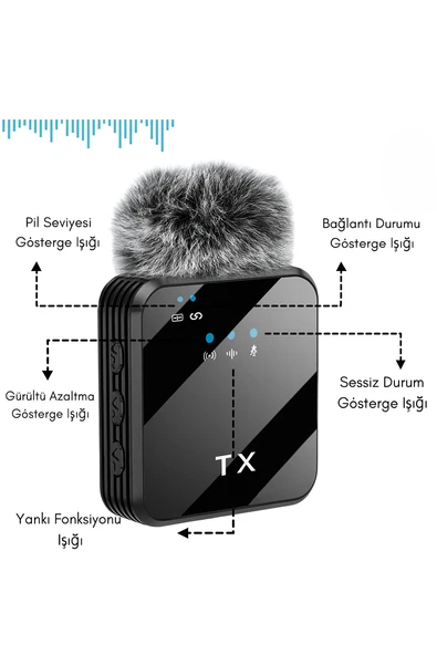 QASUL 2 Lİ KABLOSUZ YAKA MİKROFONU iOS Android, Kamera, USB-C  , Video Kaydı, Vloglama - 2