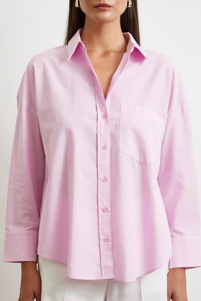 Must Have Poplin Gömlek Pembe - Resim 5