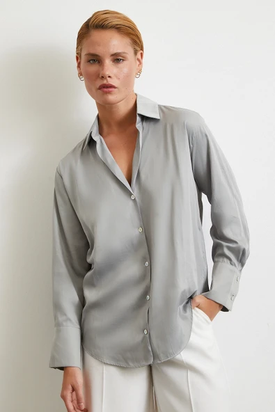 Diagonal Desen Gömlek Gri ürün görseli 1